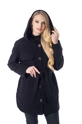 Стильное чёрное полупальто куртка с капюшоном 123 чёрный фото