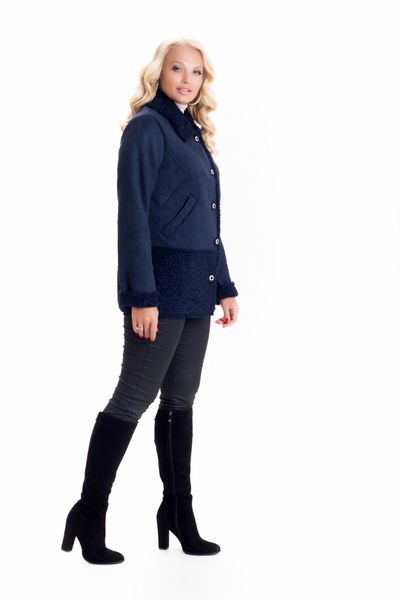 Ультрамодная женская куртка дубленка Д/1 синий фото