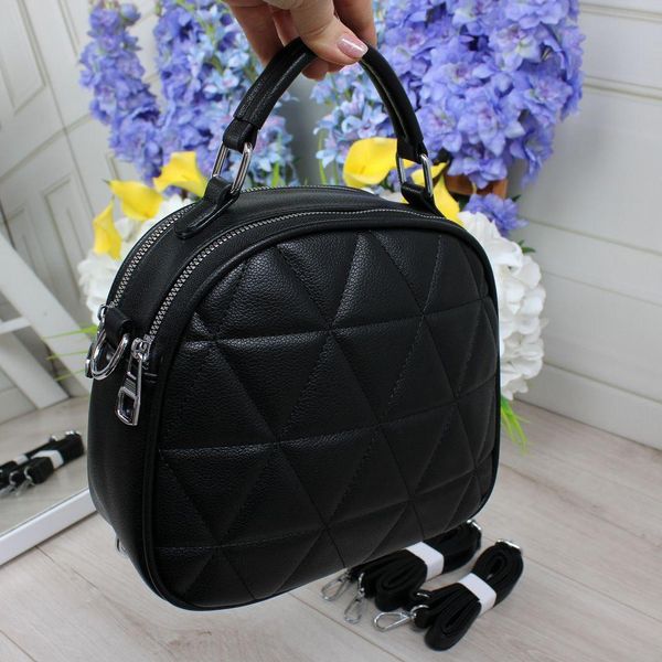 Стильний рюкзак-сумка з екошкіри у чорному кольорі Д296 фото