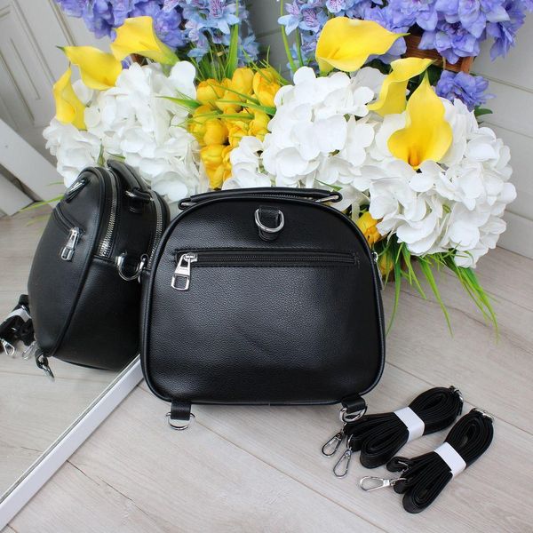 Стильний рюкзак-сумка з екошкіри у чорному кольорі Д296 фото